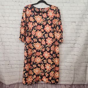 J. Jill Scoop Neck Navy Floral Printed 3/4 Sleeve Sheath Dress Women's 16